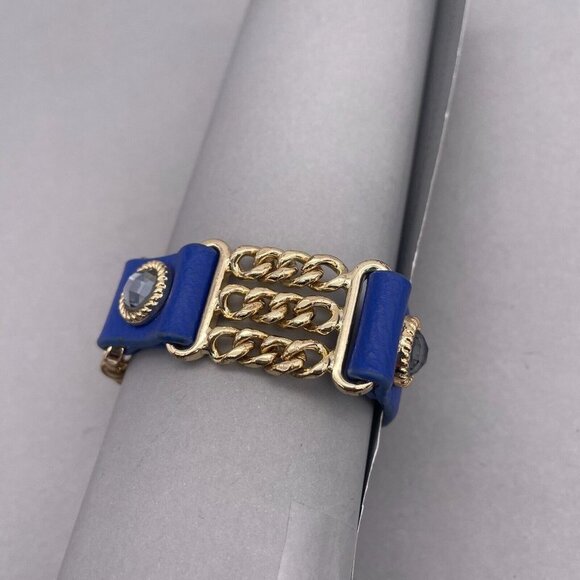 Yik Fung Leather Strap Link Chain Faceted Crystal Bracelet Snap Closure - Picture 4 of 6